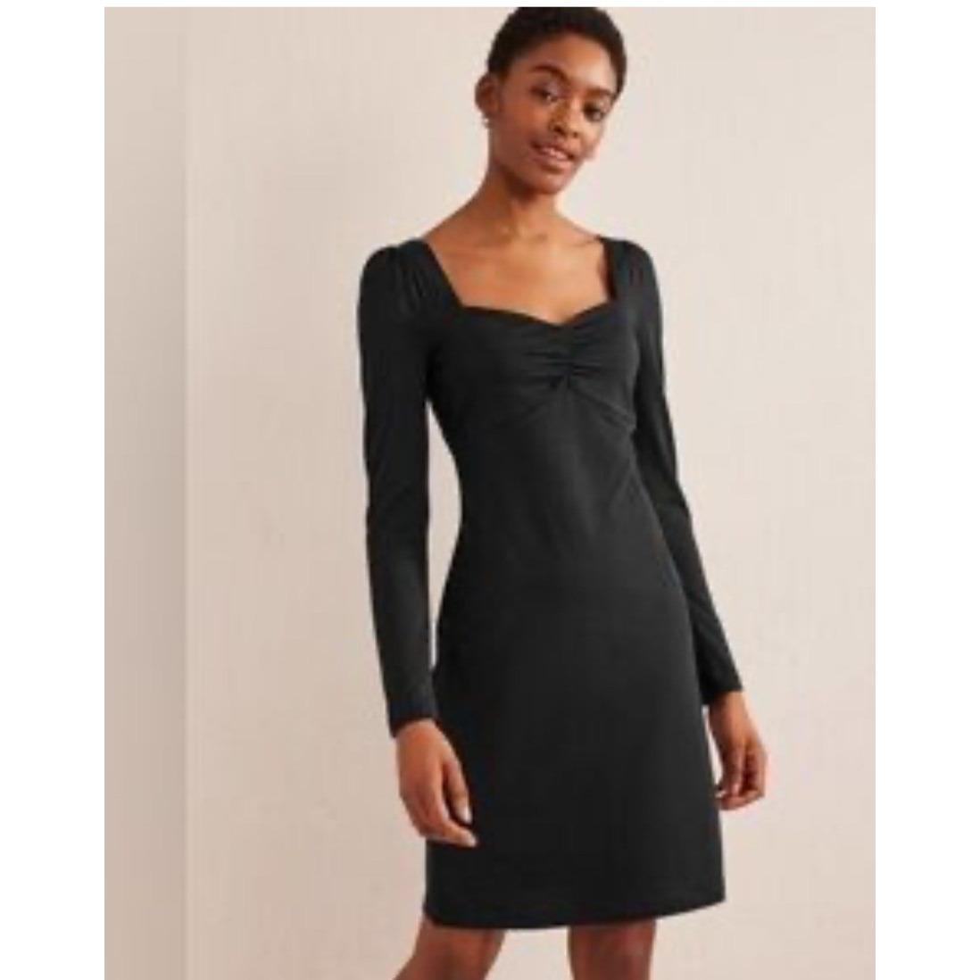Boden Esmeralda Jersey Dress Black Sweatheart Neck Ruched Bust Womens Size 2 Nwt